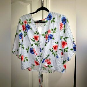 Charlotte Russe Striped Floral Button Down Crop Top Size 1X